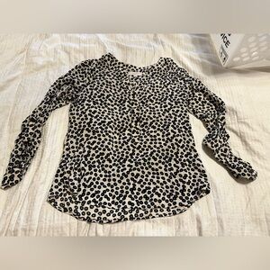 LOFT Black and Cream Leopard Print Blouse